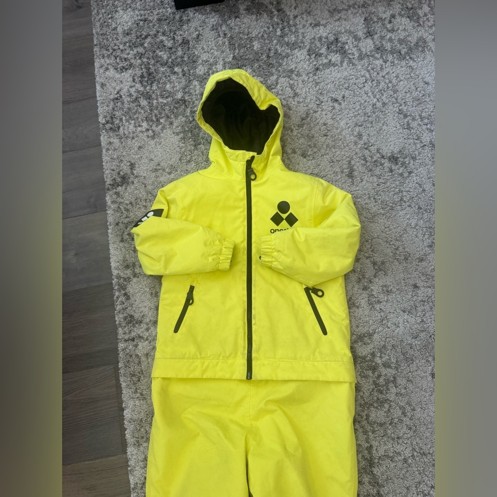 Oneskee Kids Neon Yellow One Piece Snow Suit Ski Suit Size 7-8 Waterproof - Picture 5 of 12
